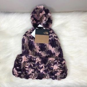 Northface Handknit Purple Pom Beanie
